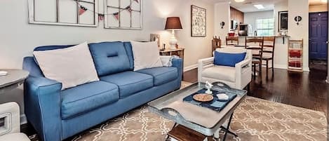 Living room with kitchen view