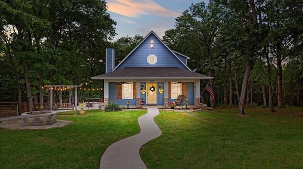 Early evening views with majestic side yard lighting