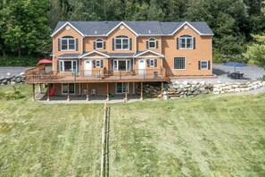 Your property is on the right. The fence divides the backyard.