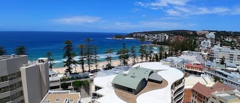 Stunning views from the living room and balcony over the heart of Manly, the famous Manly beach and towards Shelly Beach