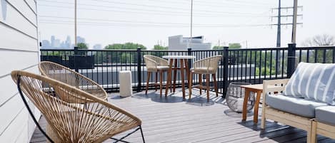 Rooftop patio deck with Minneapolis skyline view