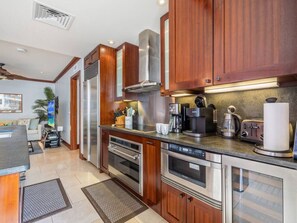 Fully equipped kitchen with stainless steel appliances