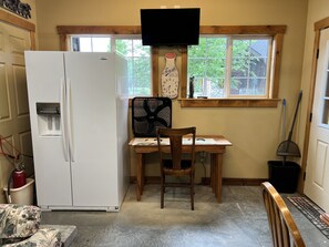 Full-size Fridge and Laptop Area
