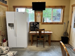 Full-size Fridge and Laptop Area