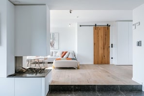 Comfortable seating area with gas fire
