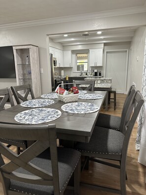 Beautiful dining room table for six.