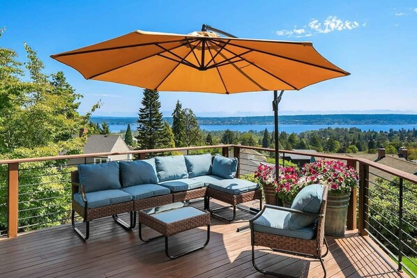 Imaging sitting on the patio sofa overlooking the amazing view!