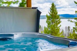 Jetpacks on, stress off. Enjoying the Hot Tub Therapy with a lakeside view and starlit skies.