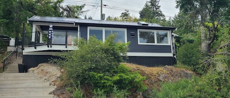 View of cabin from the lake. 