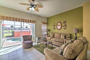 Comfy seating and warm vibes in the living room.