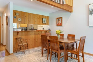 Kitchen opens into dining area