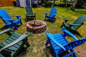 Firepit with 6 custom made Adirondack chairs!