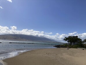 Enjoy small waves in this rock wall protected area. Great for smaller kids.