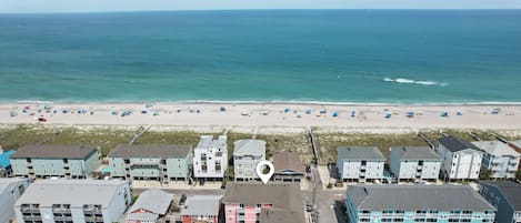 Aerial view of SeaEsta - Sands II J3 and it's proximity to the beach