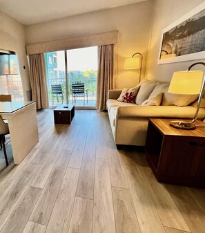One bedroom suite, King bed, pullout sleeper sofa, Full kitchen, in unit laundry