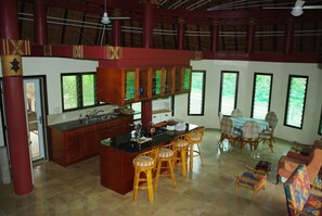 Kitchen, dining & lounge areas