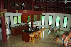 Kitchen, dining & lounge areas