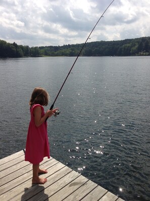 Beautiful clean water and a great place for kids! They can catch fish right off the dock :) 
