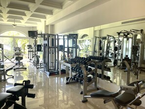 Fully equipped gym with ocean view