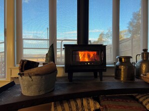 Soaking in the warm fire with provided quality hardwood