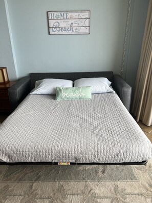 Full size sleeper sofa w/gel foam mattress (no coil springs).