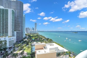 Water views of Biscayne Bay and Margaret Pace Park from fully furnished balcony