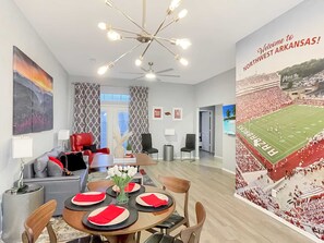 Dining area and living room