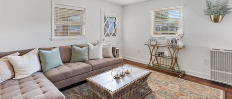 Living Room with full size couch and chaise lounge