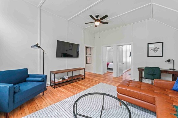 Living Room looking towards the two bedrooms and down the hall to the left towards the kitchen/bathroom