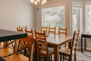 Dining room table with seating for 8 guests.