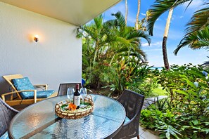 Private lush lanai with direct ocean views!