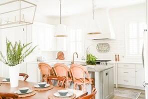 Kitchen with island seating.