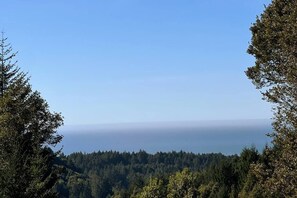 The sparkling ocean view from your private wrap-around redwood deck.