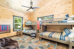 Spacious double bunk room. Easy access stairs, no scary ladders