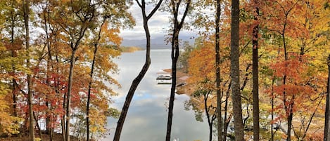 Beautiful Fall view of lake and mountains 