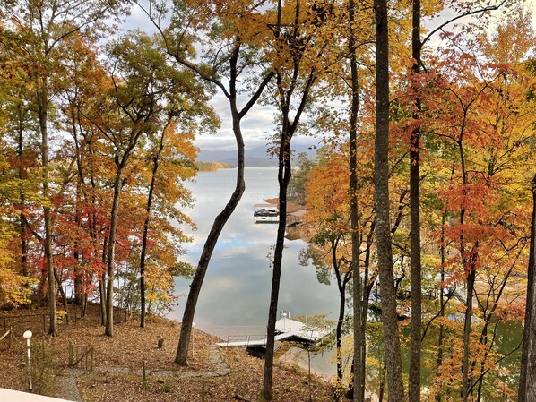 Beautiful Fall view of lake and mountains 