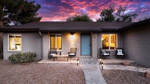 Enjoy the sitting area any time of the day, or just after sunset.
