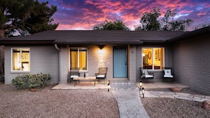 Enjoy the sitting area any time of the day, or just after sunset.