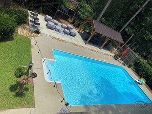 Rooftop view of pool deck, 12 x 20 pavilion and lounge area