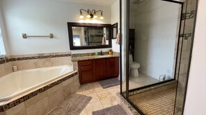 Primary Bathroom features a soaking tub and a separate shower and double sink. 