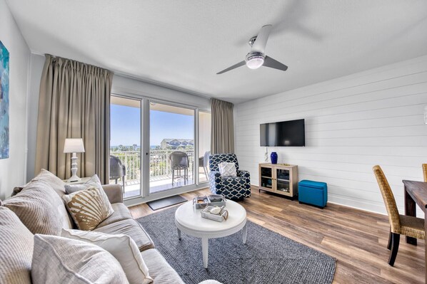 Spacious living room, with a sleeper sofa. 