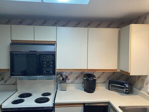 Coffee maker and toaster oven.
