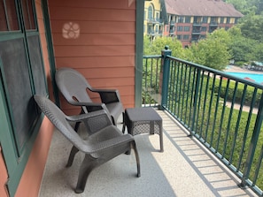 Nice deck overlooking the pool area with great mountain views