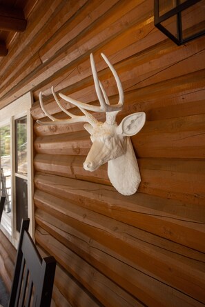 Resin taxidermy deer welcomes you to the Lightning Lodge 