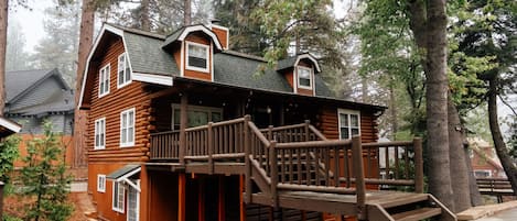 View from large paved driveway