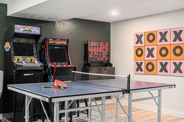 Ping pong table & a classic arcade setup ready for you. Game ON!