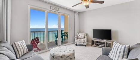 Gulf Front Living Area with Sleeper Sofa, Balcony Access and Flat Screen TV