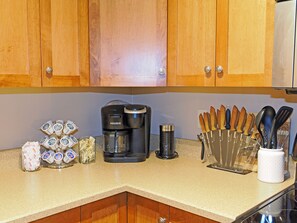 Keurig coffee, assorted teas and hot chocolate provided for your enjoyment