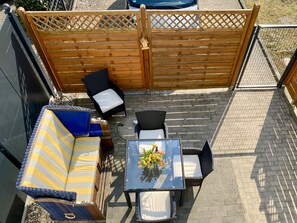 Handtuchhaus, Terrasse am Ferienhaus