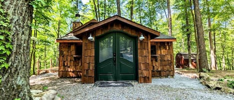 The cabin is a very unique tiny home with the charm of a fairytale.